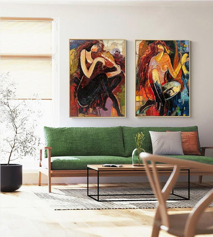 Large Abstract Lady and Violin Canvas Wall Art, Hand-painted Woman Figure Oil Painting on Canvas, Modern Textured Wall Art for Living Room