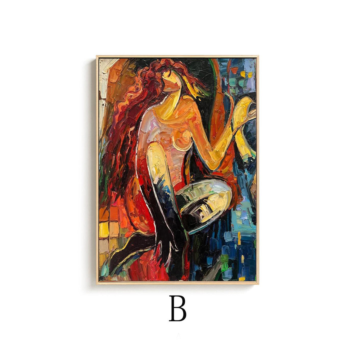 Large Abstract Lady and Violin Canvas Wall Art, Hand-painted Woman Figure Oil Painting on Canvas, Modern Textured Wall Art for Living Room