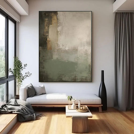 Green and Grey Abstract Oil Painting on Canvas, Original Hand-painted Canvas Wall Art, Modern Textured Wall Art for Living Room, Home Decor