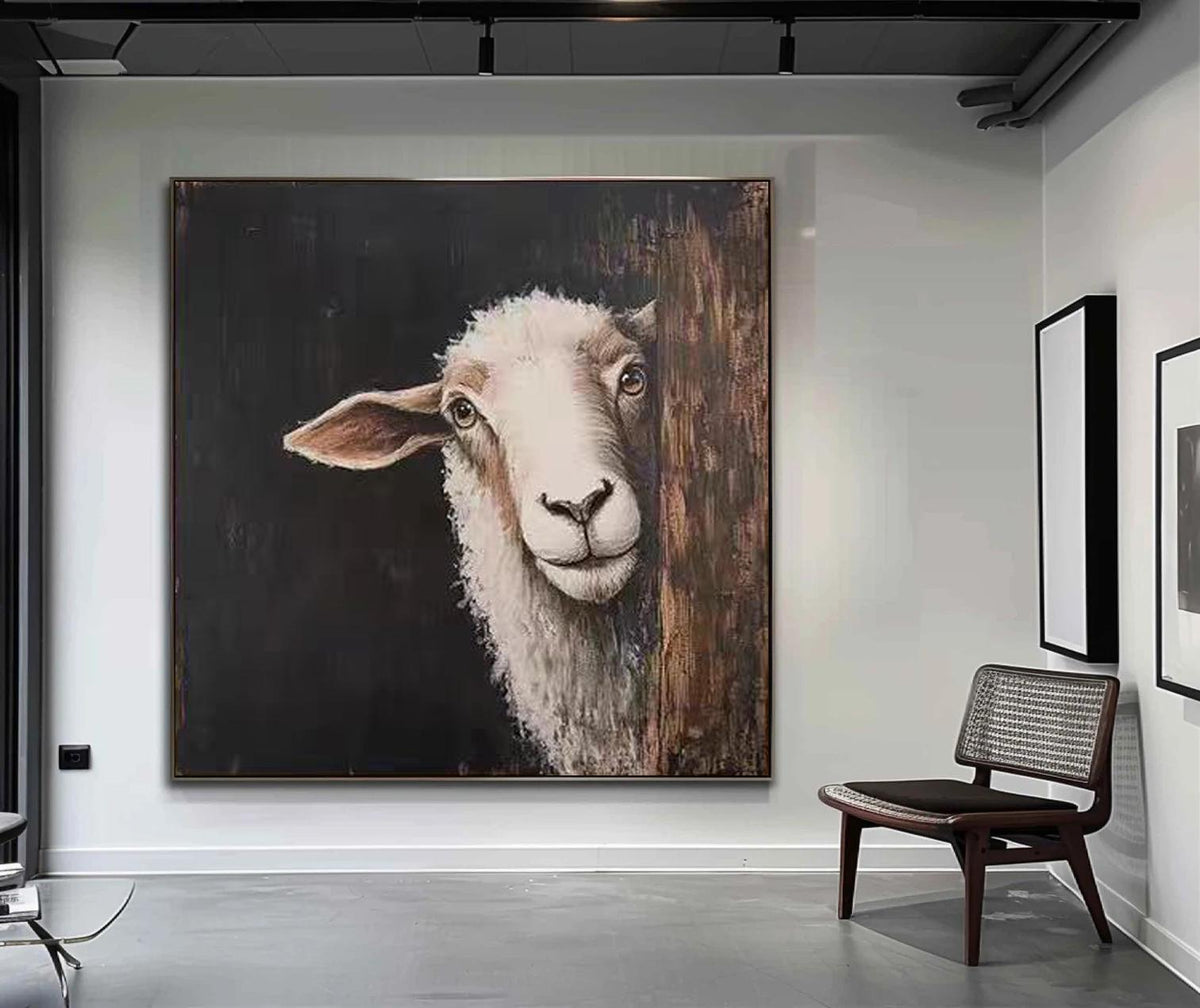 Impressionist Lamb Oil Painting on Canvas, Original Hand-painted Lamb Canvas Wall Art, Modern Animal Wall Art for Living Room, Home Decor