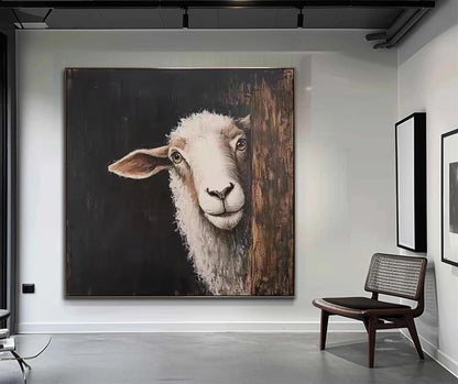 Impressionist Lamb Oil Painting on Canvas, Original Hand-painted Lamb Canvas Wall Art, Modern Animal Wall Art for Living Room, Home Decor