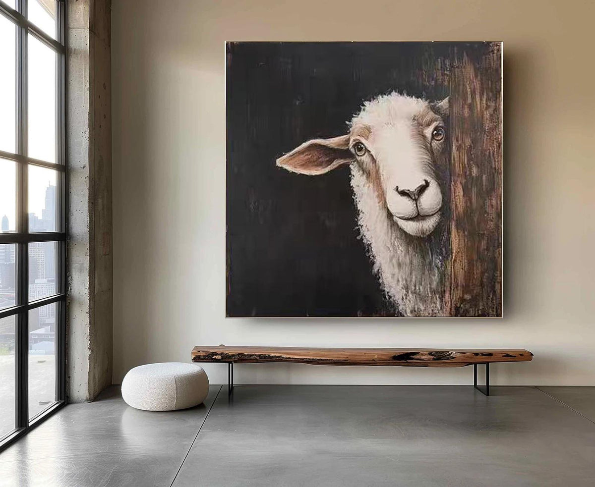 Impressionist Lamb Oil Painting on Canvas, Original Hand-painted Lamb Canvas Wall Art, Modern Animal Wall Art for Living Room, Home Decor