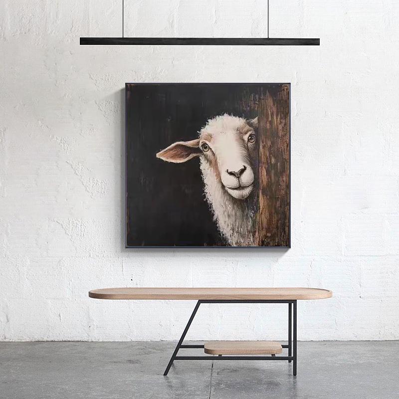Impressionist Lamb Oil Painting on Canvas, Original Hand-painted Lamb Canvas Wall Art, Modern Animal Wall Art for Living Room, Home Decor
