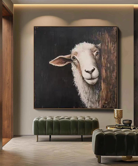 Impressionist Lamb Oil Painting on Canvas, Original Hand-painted Lamb Canvas Wall Art, Modern Animal Wall Art for Living Room, Home Decor