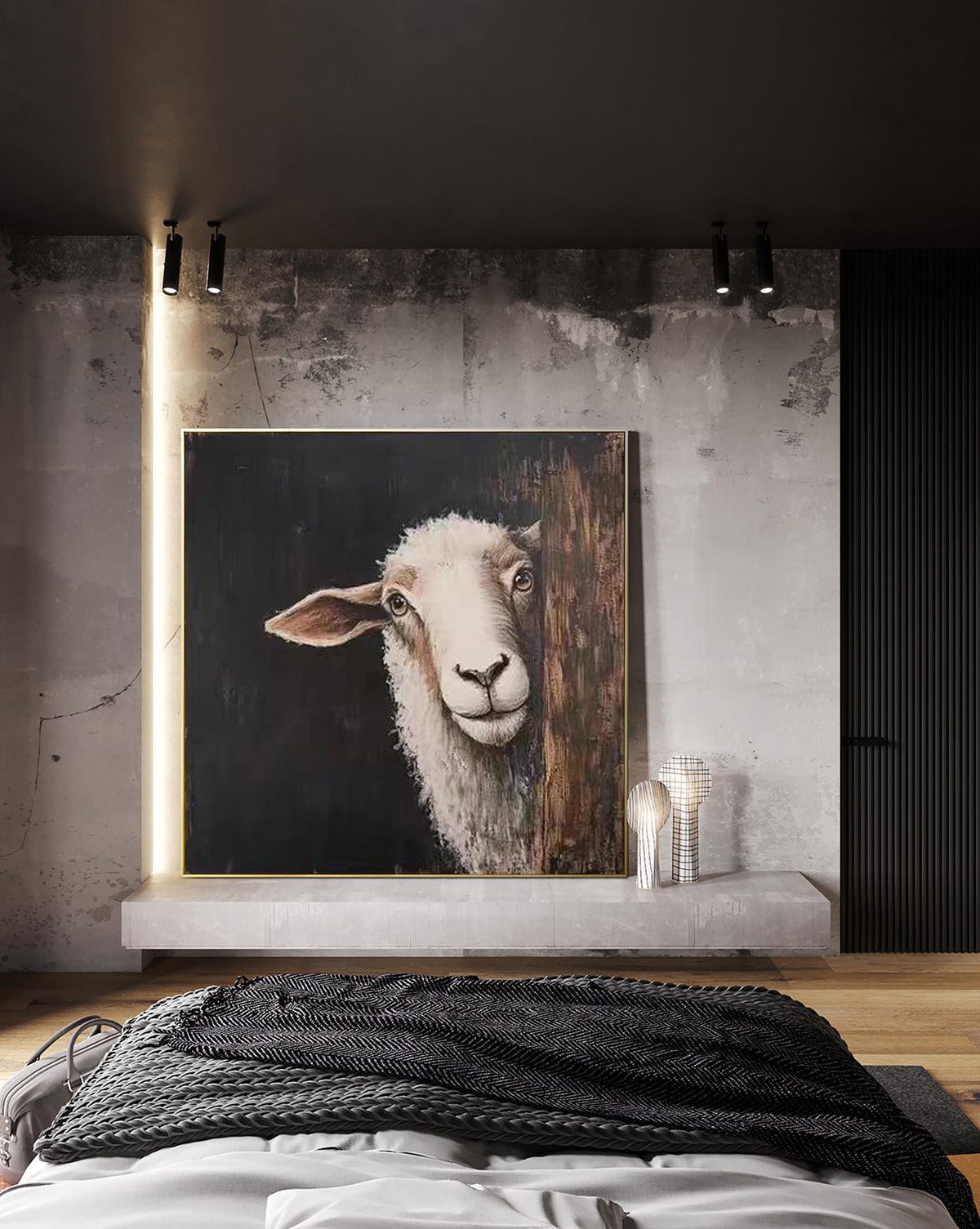 Impressionist Lamb Oil Painting on Canvas, Original Hand-painted Lamb Canvas Wall Art, Modern Animal Wall Art for Living Room, Home Decor