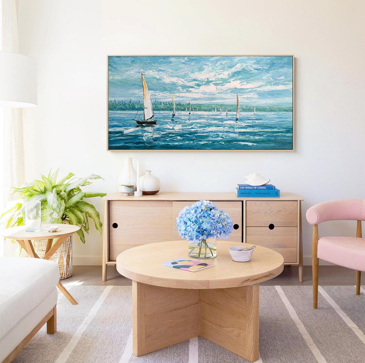 Abstract Seascape Oil Painting on Canvas, Large Original Sailboats Canvas Wall Art, Nautical Wall Art, Modern Ocean Wall Art for Living Room