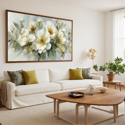 Abstract White Floral Painting, Textured Bouquet Wall Art, Farmhouse Decor – Sage and Green Bouquet Floral Wall Art | Abstrac