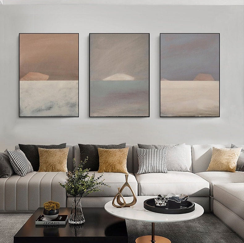 Large Abstract Landscape Oil Painting on Canvas, Original Hand-painted Acrylic Canvas Wall Art, Modern Minimalist Wall Art for Living Room