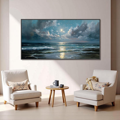 Coastal Textured Beach Seascape Wall Art – Moonlit