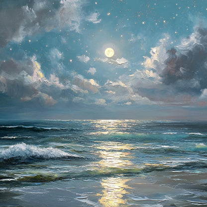 Moonlit – Beach Seascape Wall Art | Textured Oil Painting, view 3