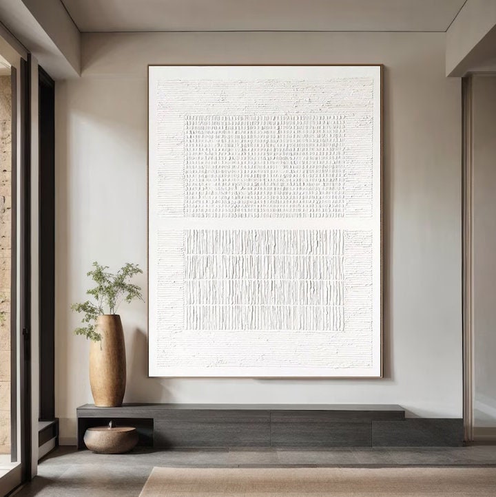 Personalized White Abstract Painting – Large Minimalist Textured Wall Art – Custom Painting