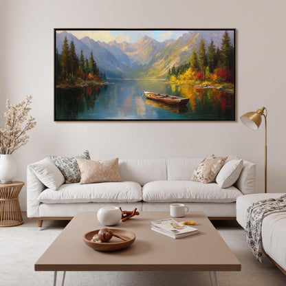 Hand-Painted Mountain Lake Canvas Art – Lake Landscape Wall Art | Abstract Hand-Painted Painting, view 1