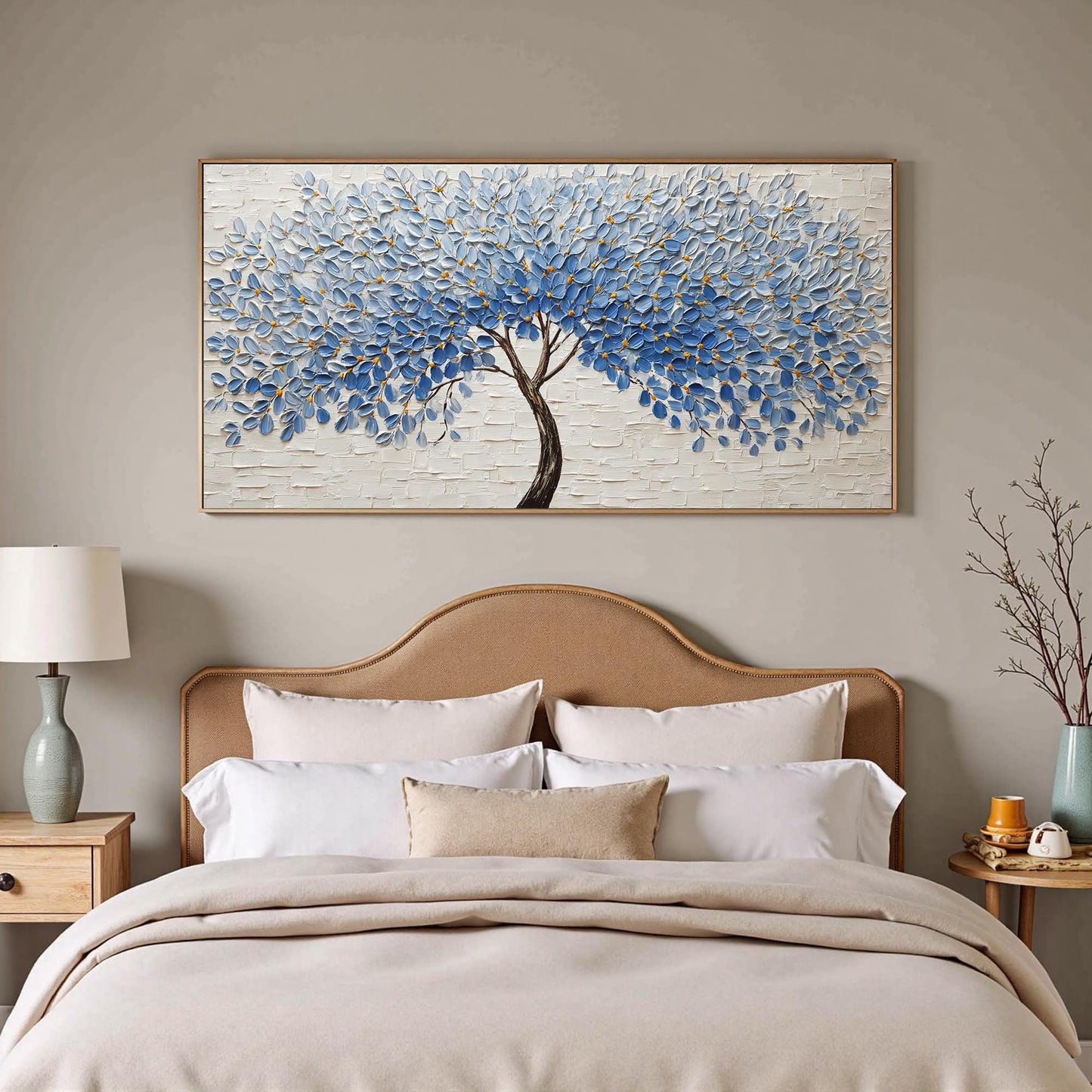 Blue and Gold Impasto Botanical Leaf Wall Art – Blue Leaf Tree