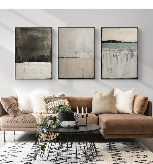 Beige and Black Abstract Oil Painting on Canvas, Large Original Hand-painted Canvas Art, Modern Minimalist Wall Art for Living Room Bedroom