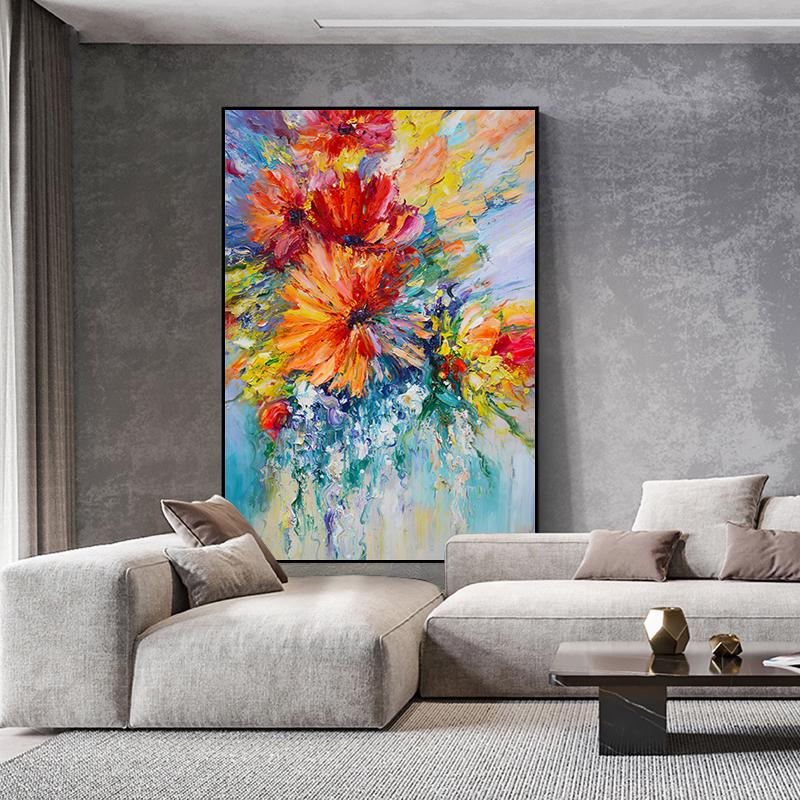 Large Abstract Flower Oil Painting on Canvas, Original Flower Canvas Wall Art, Modern Textured Floral Wall Art for Living Room, Home Décor