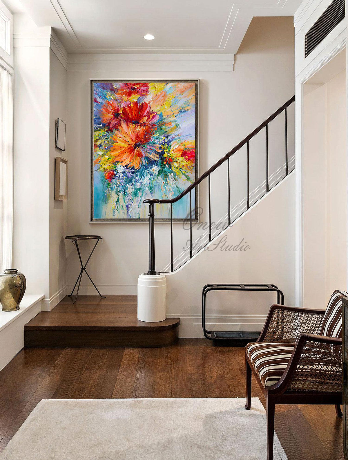 Large Abstract Flower Oil Painting on Canvas, Original Flower Canvas Wall Art, Modern Textured Floral Wall Art for Living Room, Home Décor