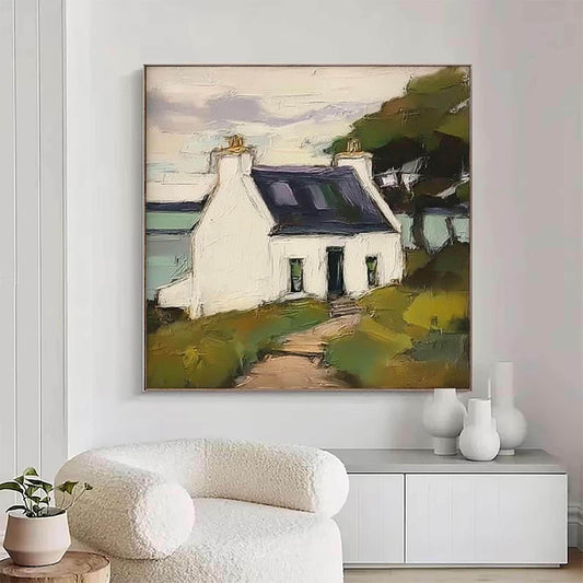 Original Cottagecore Painting, Rural Landscape Impressionist Wall Art