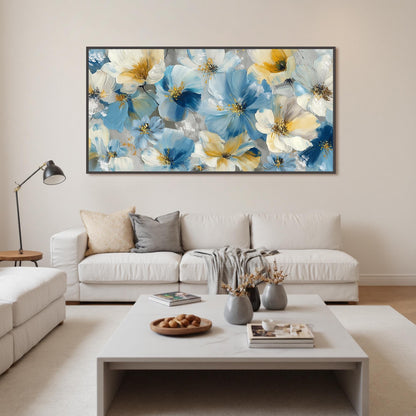 Hand Painted – Blue and Yellow Floral Wall Art | Abstract Hand-Painted Painting, view 4
