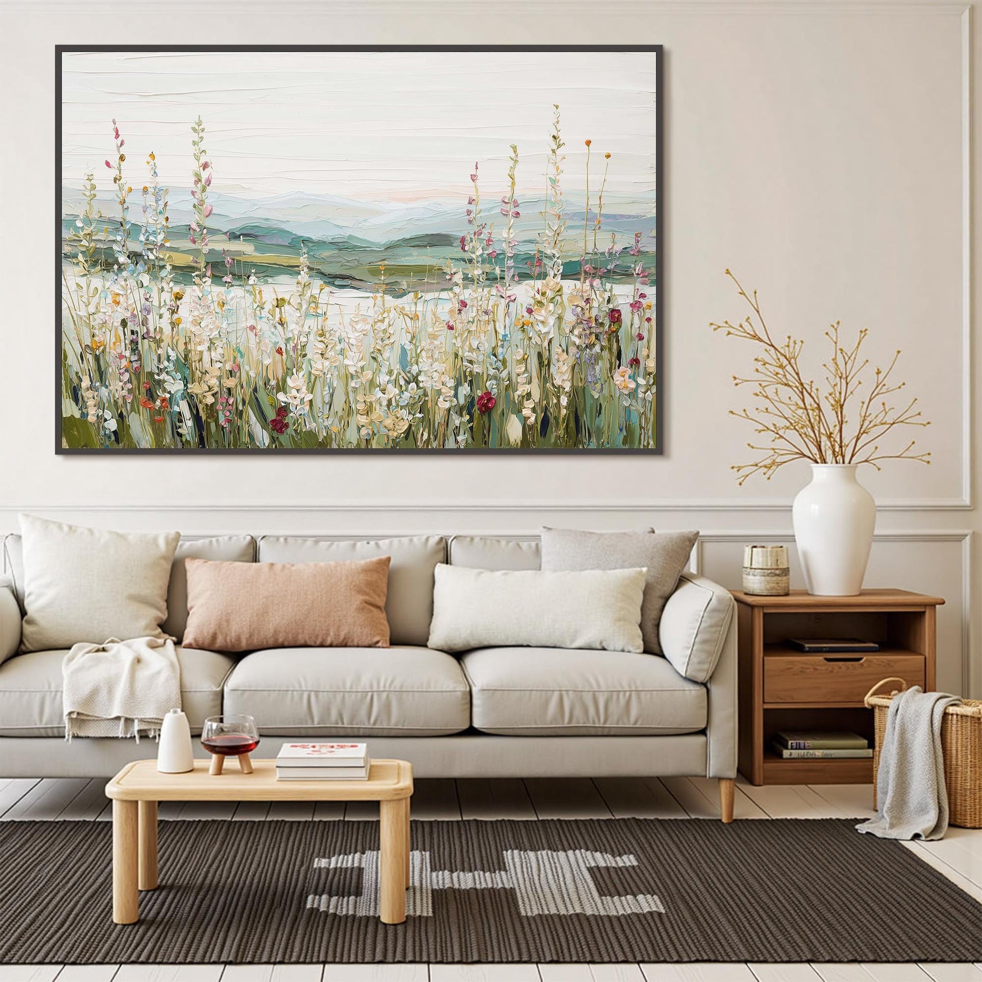 Textured Wildflower Field Painting, Impressionistic Landscape Canvas Art – Wildflower Floral Wall Art | Impasto Painting, vie