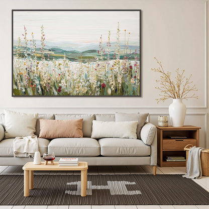 Textured Wildflower Field Painting, Impressionistic Landscape Canvas Art – Wildflower Floral Wall Art | Impasto Painting, vie