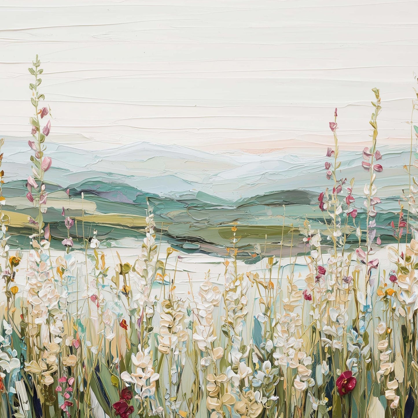 Textured Wildflower Field Painting, Impressionistic Landscape Canvas Art – Wildflower Floral Wall Art | Impasto Painting, vie