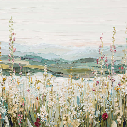 Textured Wildflower Field Painting, Impressionistic Landscape Canvas Art – Wildflower Floral Wall Art | Impasto Painting, vie
