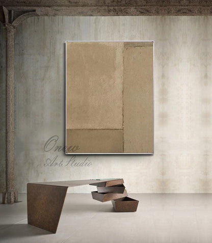 Beige and Brown Abstract Oil Painting on Canvas, Original Wabi-sabi Canvas Wall Art, Modern Minimalist Wall Art for Living Room, Home Décor