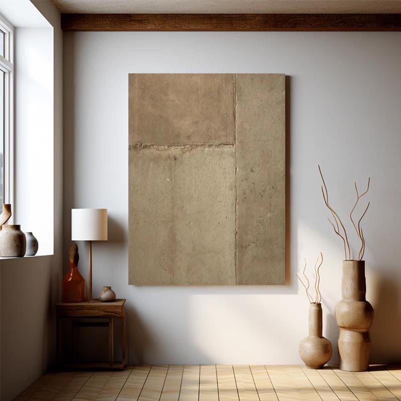 Beige and Brown Abstract Oil Painting on Canvas, Original Wabi-sabi Canvas Wall Art, Modern Minimalist Wall Art for Living Room, Home Décor