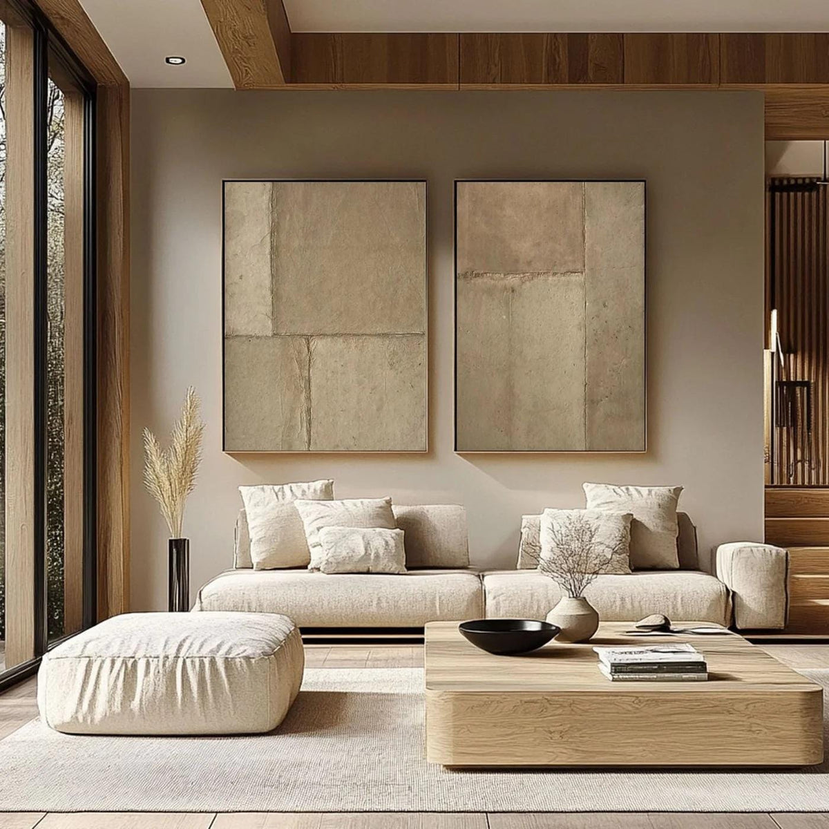 Beige and Brown Abstract Oil Painting on Canvas, Original Wabi-sabi Canvas Wall Art, Modern Minimalist Wall Art for Living Room, Home Décor