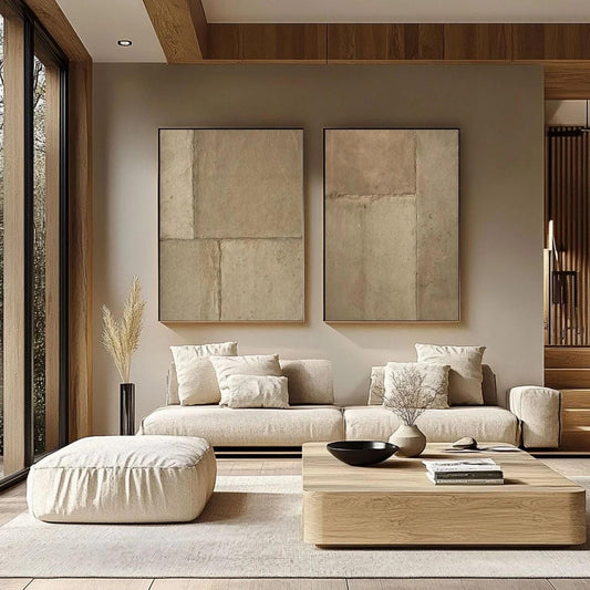 Beige and Brown Abstract Oil Painting on Canvas, Original Wabi-sabi Canvas Wall Art, Modern Minimalist Wall Art for Living Room, Home Décor