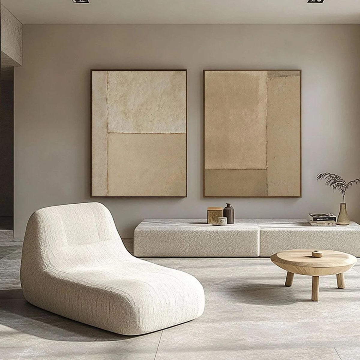 Beige and Brown Abstract Oil Painting on Canvas, Original Wabi-sabi Canvas Wall Art, Modern Minimalist Wall Art for Living Room, Home Décor