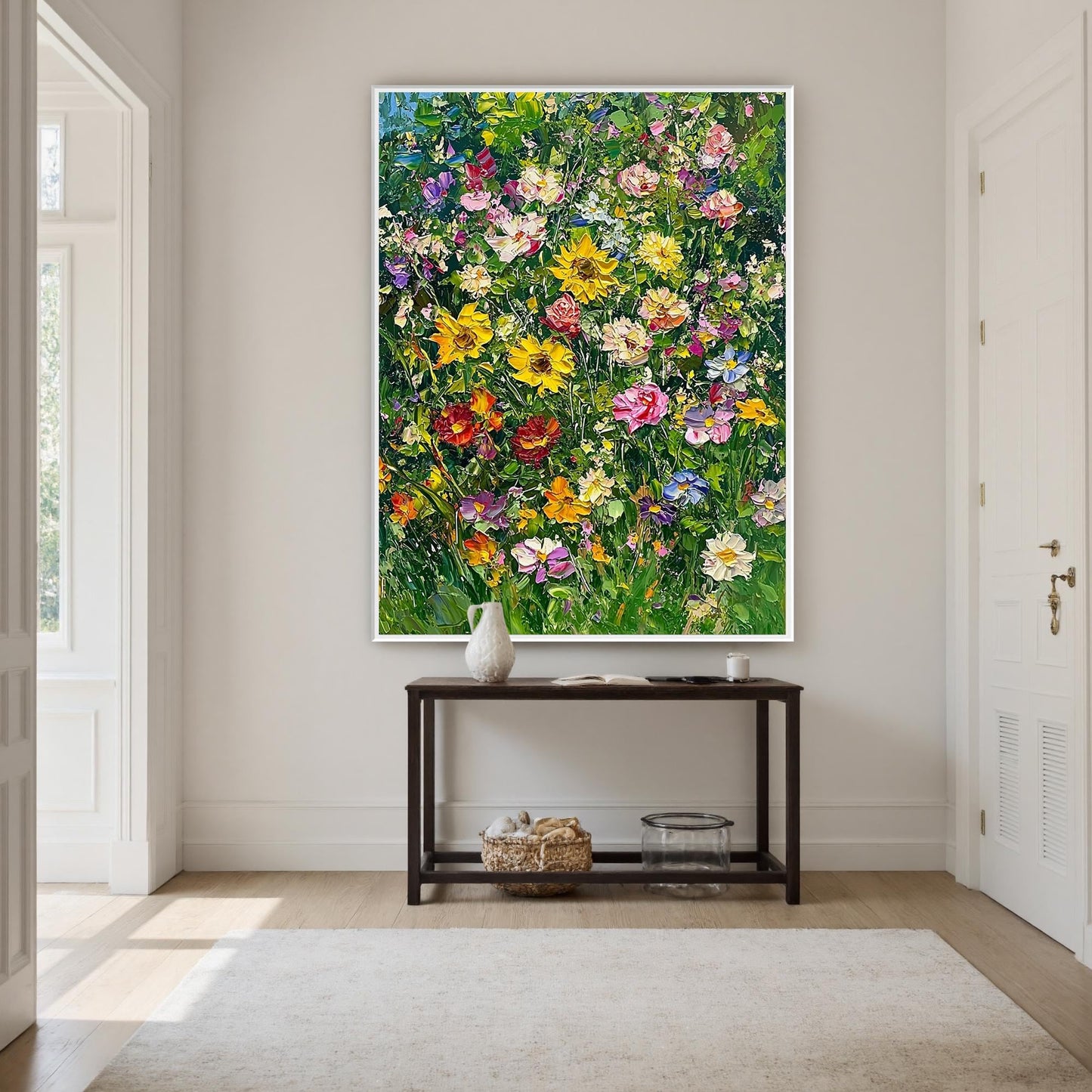 Green and Yellow Impasto Floral Wall Art Oil Painting