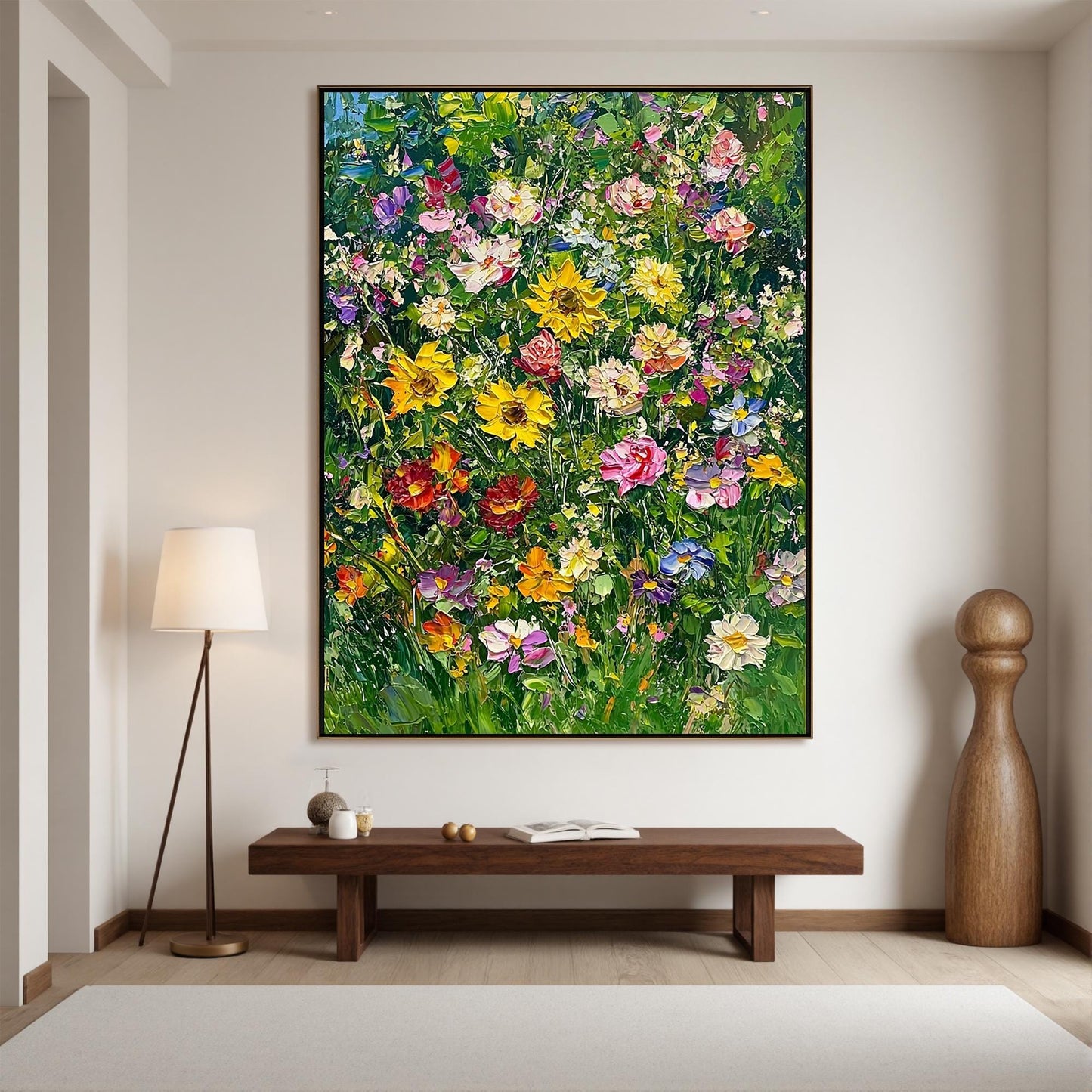 Green and Yellow Impasto Floral Wall Art Oil Painting