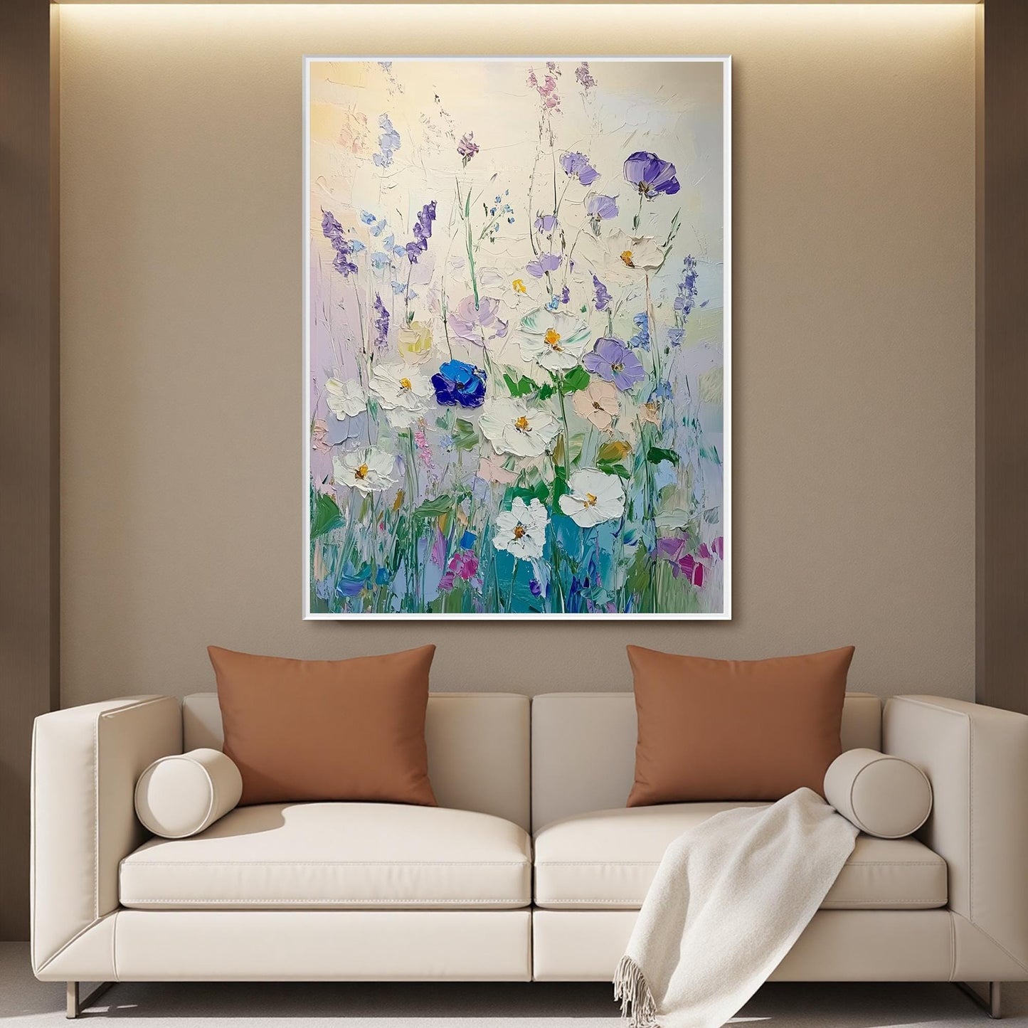 Original – Blue and Green Floral Wall Art | Impasto Hand-Painted Oil Painting, view 5