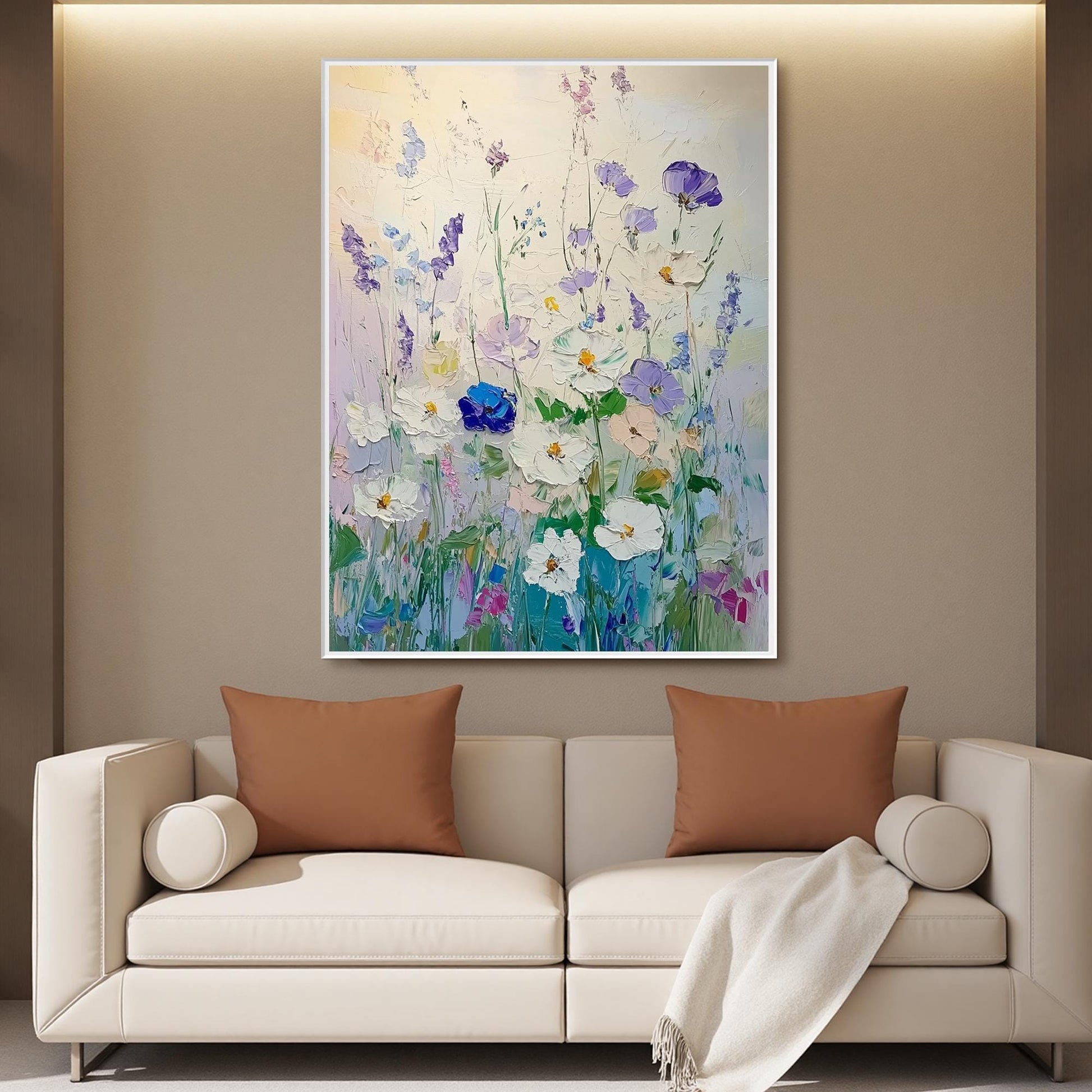 Original – Blue and Green Floral Wall Art | Impasto Hand-Painted Oil Painting, view 5