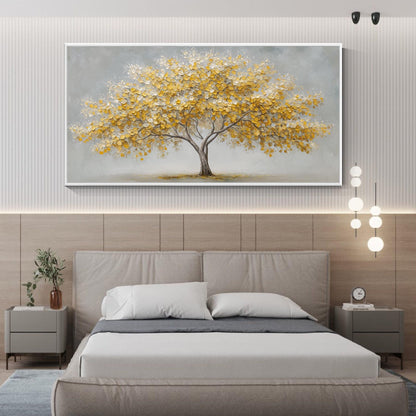 Gold and Yellow Abstract Textured Tree Wall Art – Abstract Yellow Tree Painting On Canvas