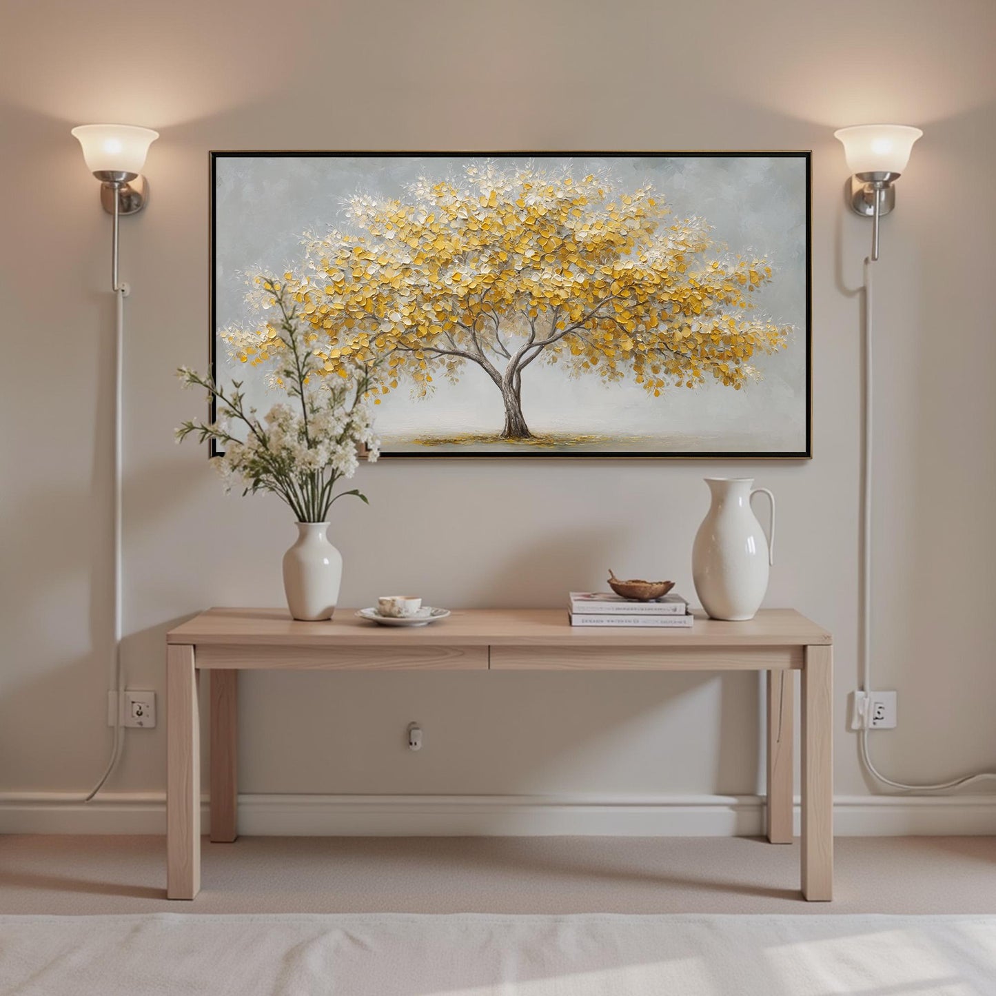 Gold and Yellow Abstract Textured Tree Wall Art – Abstract Yellow Tree Painting On Canvas