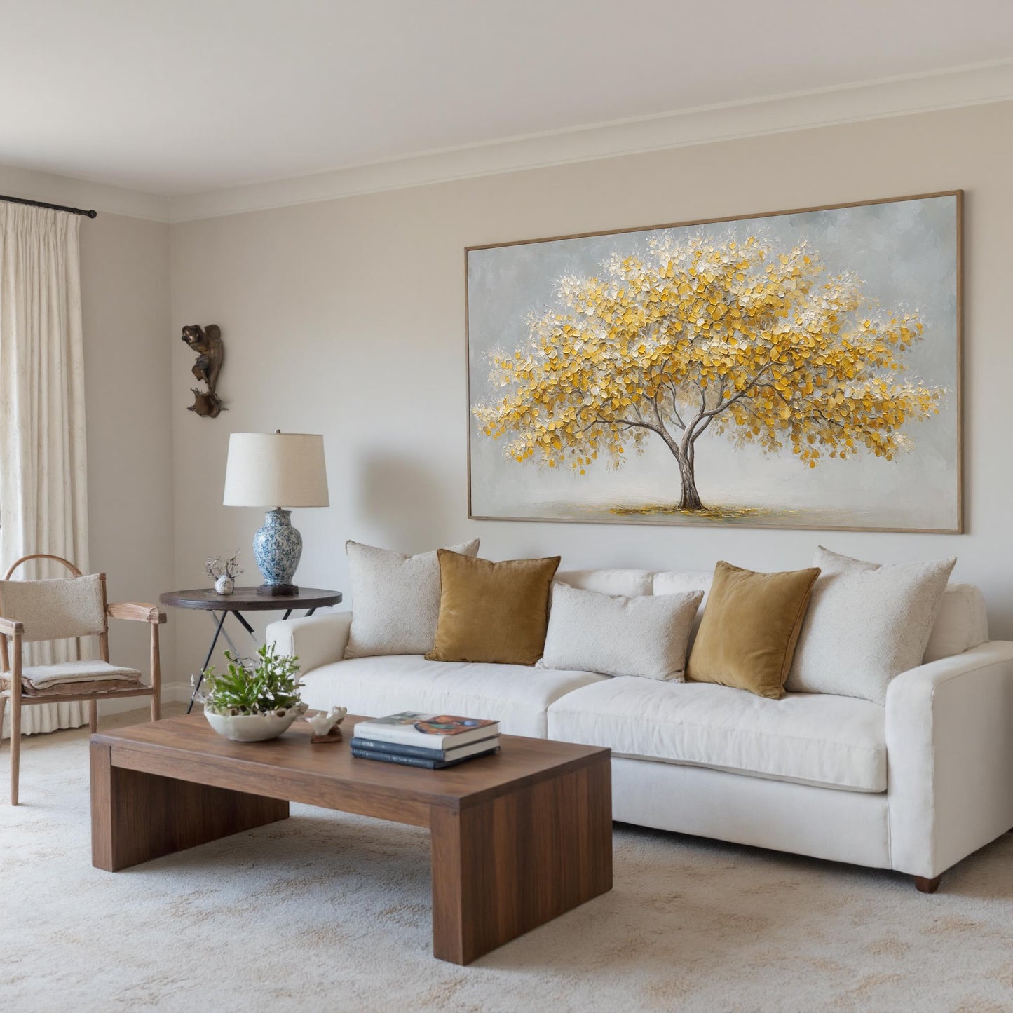 Abstract Yellow Tree Painting On Canvas, Textured Nature Wall Art – Gold and Yellow Tree Wall Art | Abstract Textured Paintin