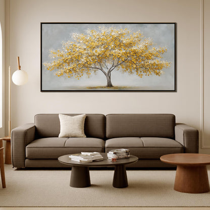 Gold and Yellow Abstract Textured Tree Wall Art – Abstract Yellow Tree Painting On Canvas