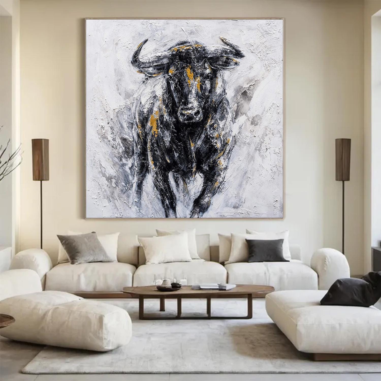Abstract Bull Painting on Canvas – Highland Cow Wall Art – Abstract Animal Art