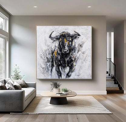 Abstract Bull Painting on Canvas – Highland Cow Wall Art – Abstract Animal Art