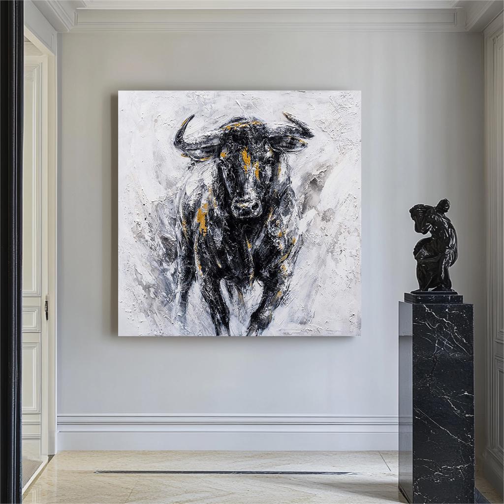 Abstract Bull Painting on Canvas – Highland Cow Wall Art – Abstract Animal Art
