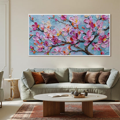 Textured Magnolia Oil Painting, Abstract Pink Floral Wall Art