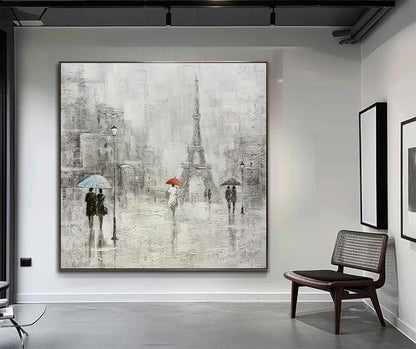 Abstract Paris Cityscape Canvas Wall Art, Original Eiffel Tower Oil Painting on Canvas, Modern Urban painting for Living Room, Home Décor