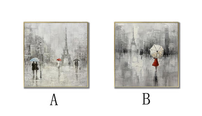 Abstract Paris Cityscape Canvas Wall Art, Original Eiffel Tower Oil Painting on Canvas, Modern Urban painting for Living Room, Home Décor