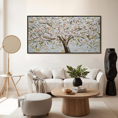 Purple and White Impasto Magnolia Floral Wall Art