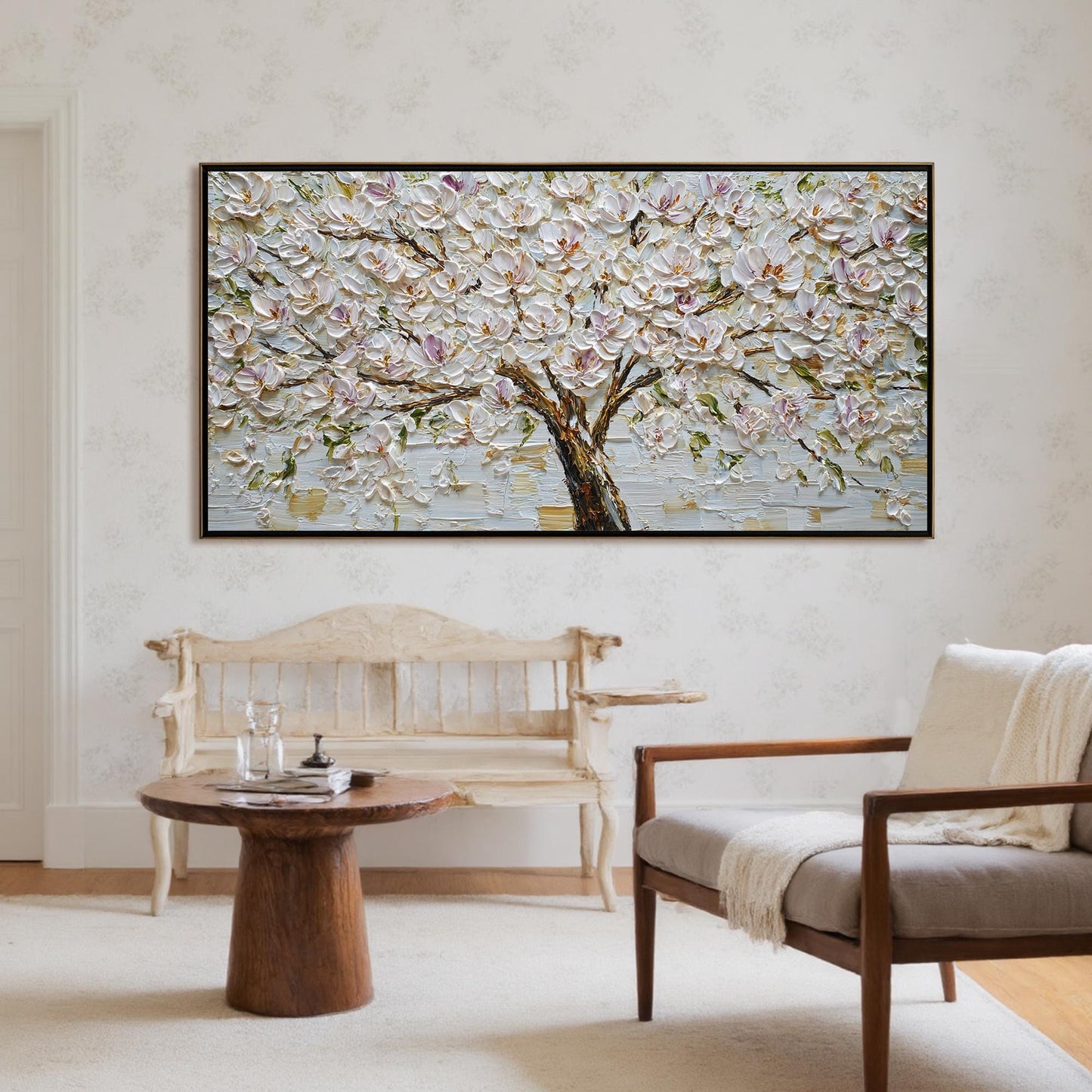 Purple and White Impasto Magnolia Floral Wall Art