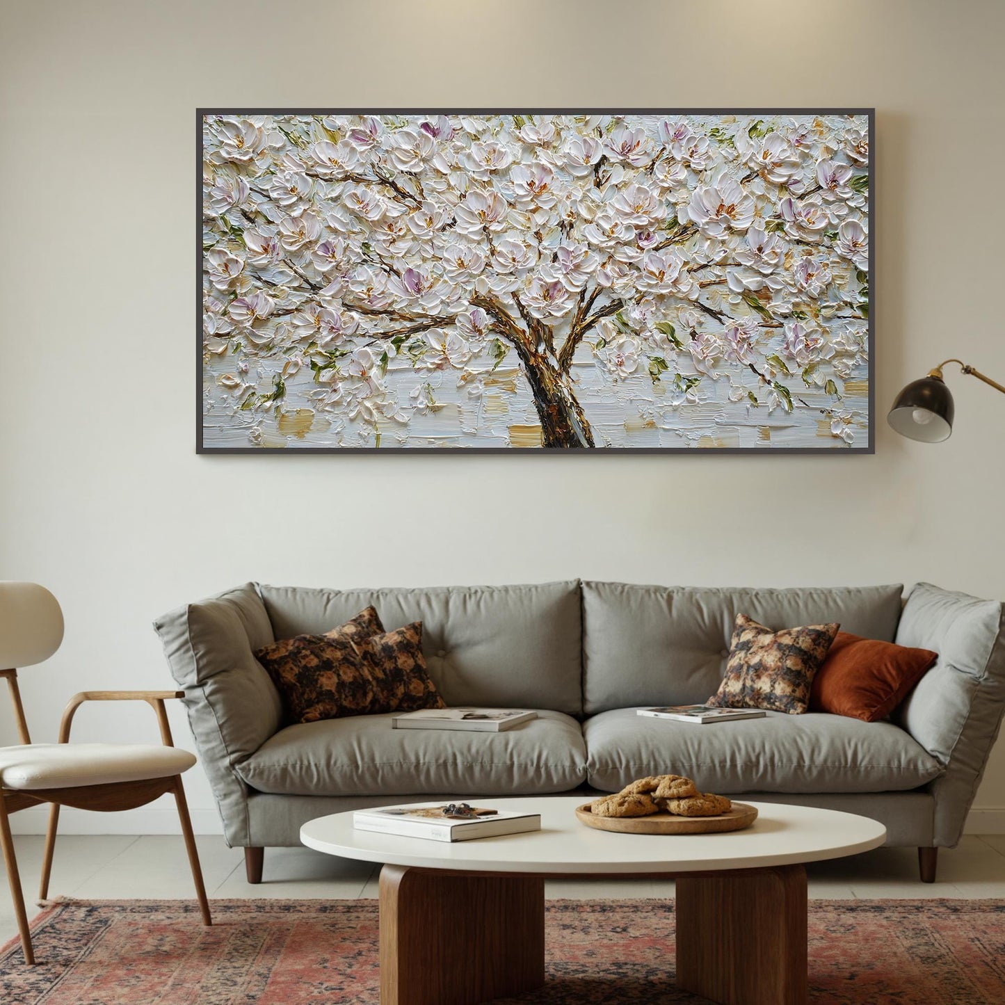 Purple and White Impasto Magnolia Floral Wall Art