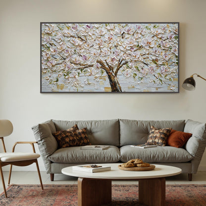 Purple and White Impasto Magnolia Floral Wall Art