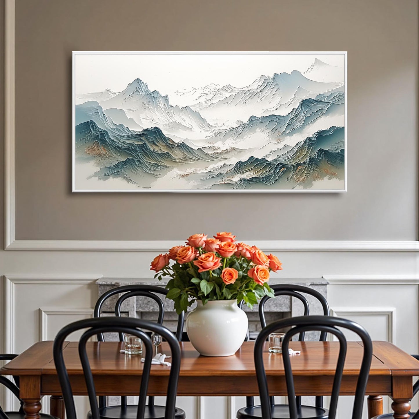 Blue and White Minimalist Impasto Valley Landscape Wall Art